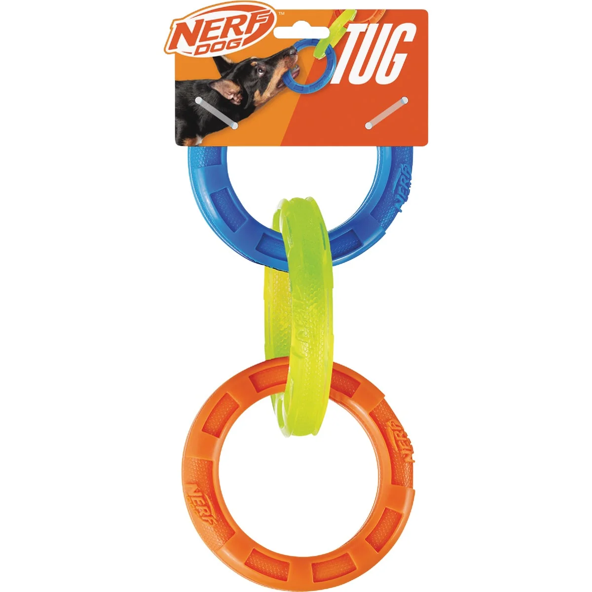 High-Grade Nerf Dog 10.5 In. TPR 3-Ring Tug Dog Toy Solid