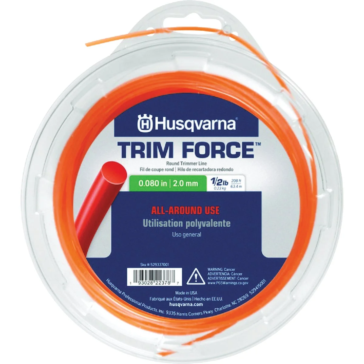 Reusable Husqvarna TrimForce Round .080 In. Guage Orange 208 Ft. Donut Trimmer Line Responsible