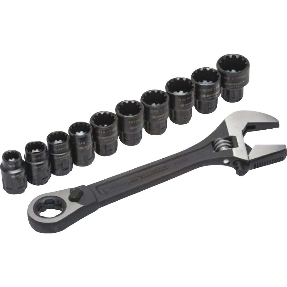 Breathable Crescent 8 In. Pass-Thru Adjustable Wrench Spline Socket Set 11-Piece Convenient