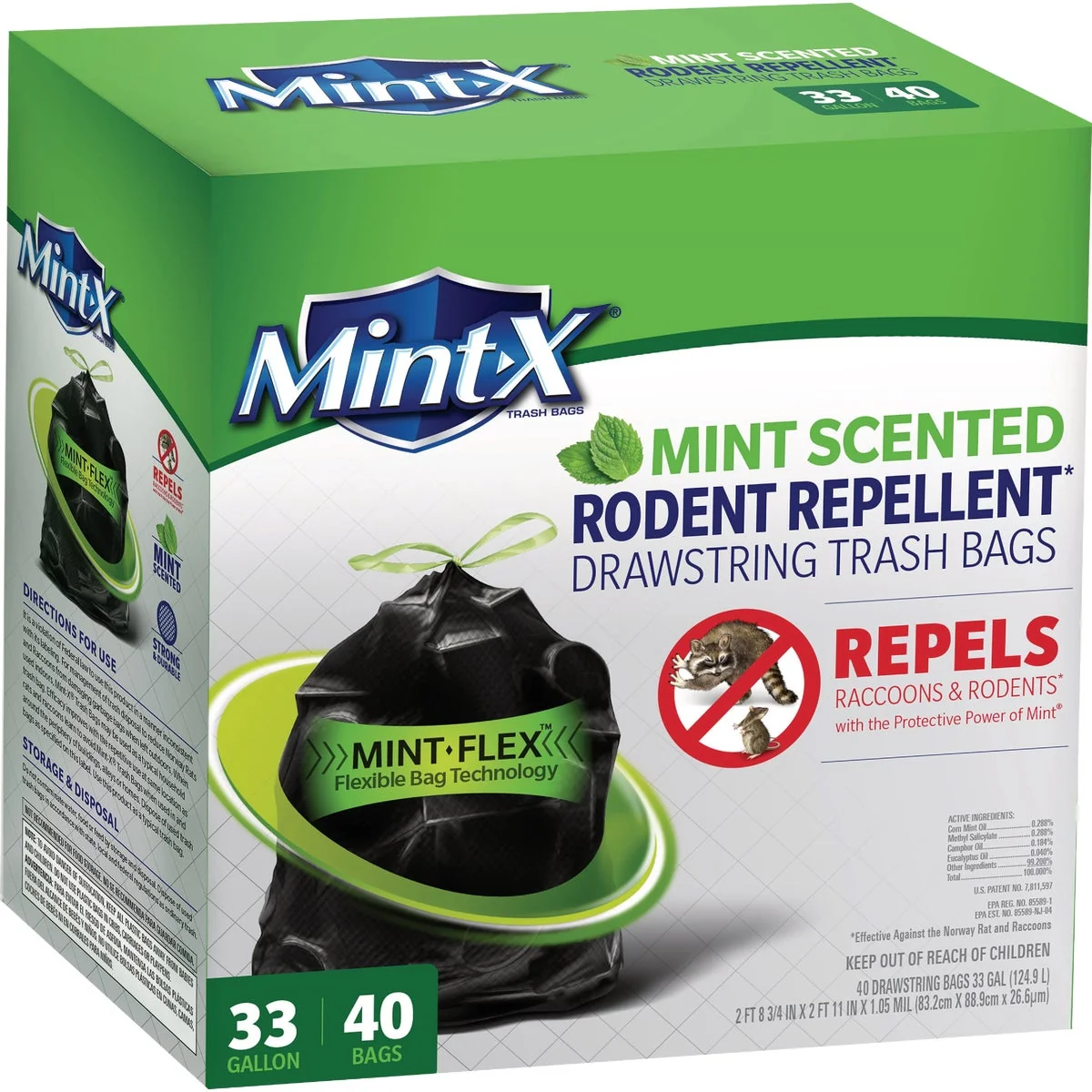 Excellent Mint-X 33 Gal. Mint Scented Rodent Repellent Drawstring Trash Bags 40-Count First-Class