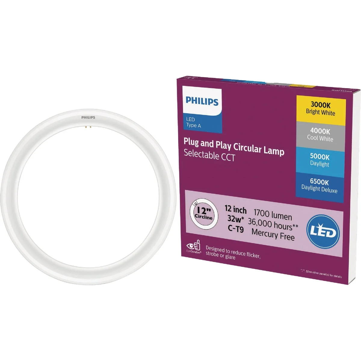 Fine Crafted Philips 32W Equivalent 12 In. Multi-CCT C-T9 G10q Base Circline LED Light Bulb Authentic