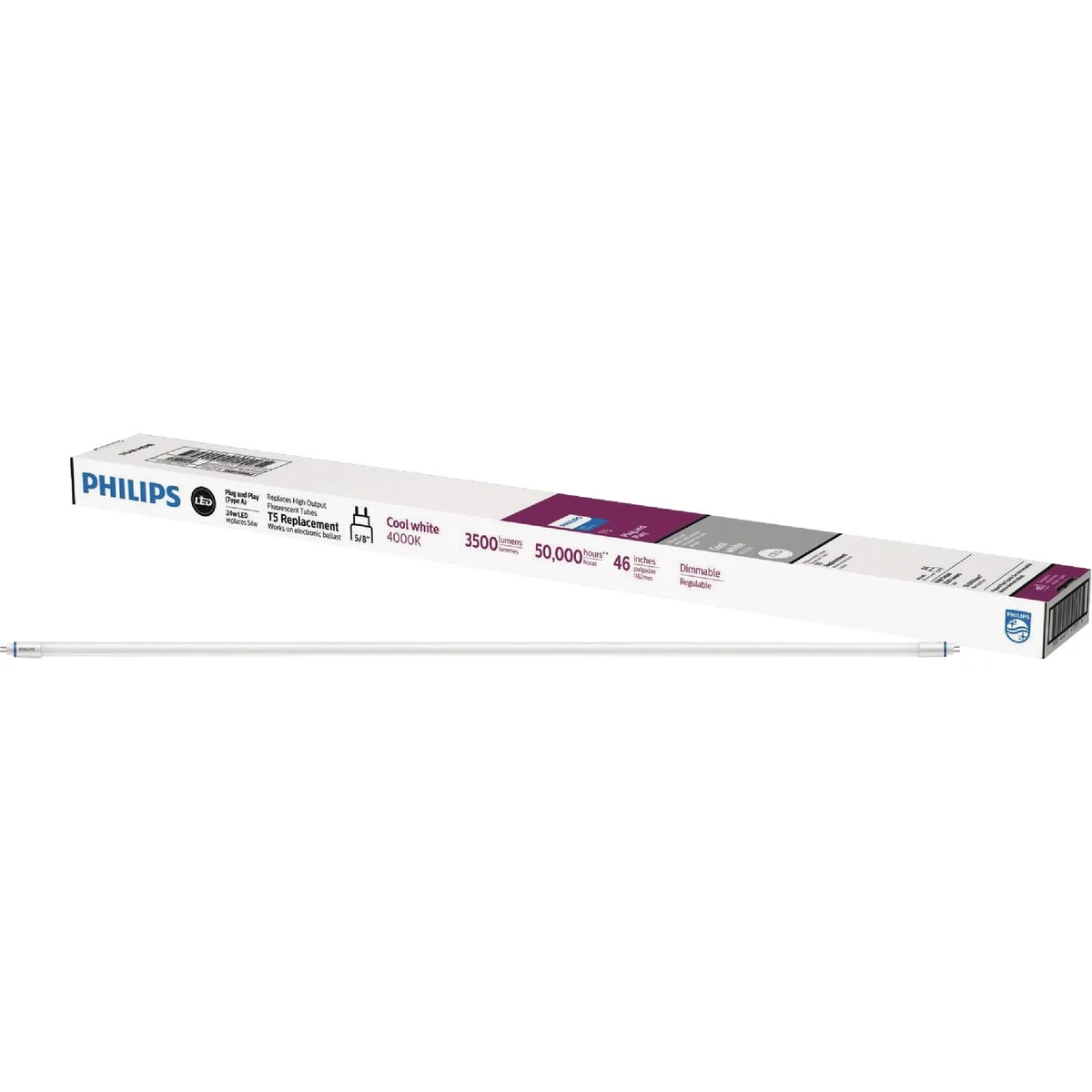 World-Class Philips InstantFit 54W Equivalent 46 In. Cool White T5 Type A LED Tube Light Bulb Practical