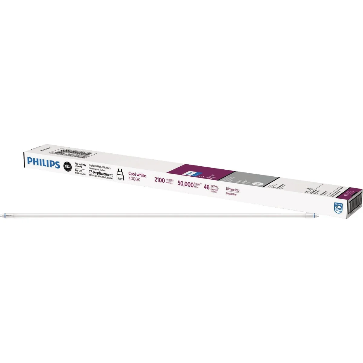 Elite Philips InstantFit 28W Equivalent 46 In. Cool White T5 Type A LED Tube Light Bulb Flexible