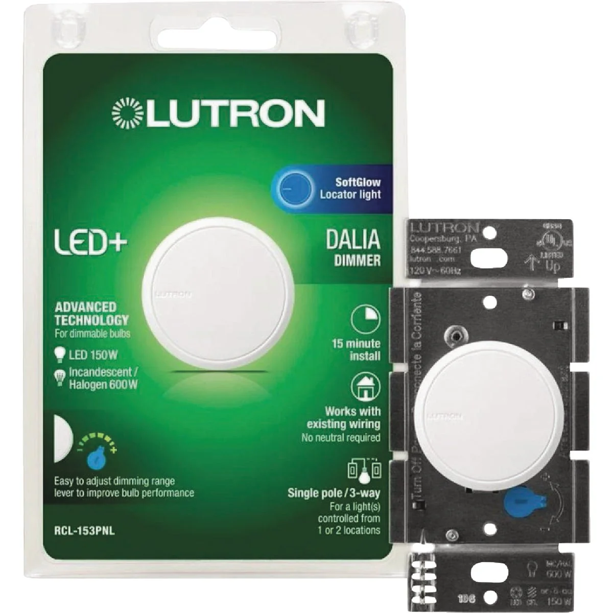 Secure Lutron Dalia LED White 150W Single-Pole 3-Way LED Illuminated Rotary Light Dimmer Switch Top-Quality