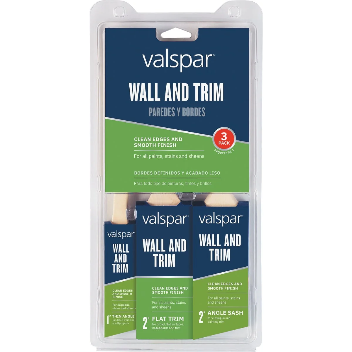 Original Valspar Wall Trim 1 2 In. Angle Sash 2 In. Flat Trim Brush 3-Pack Functional