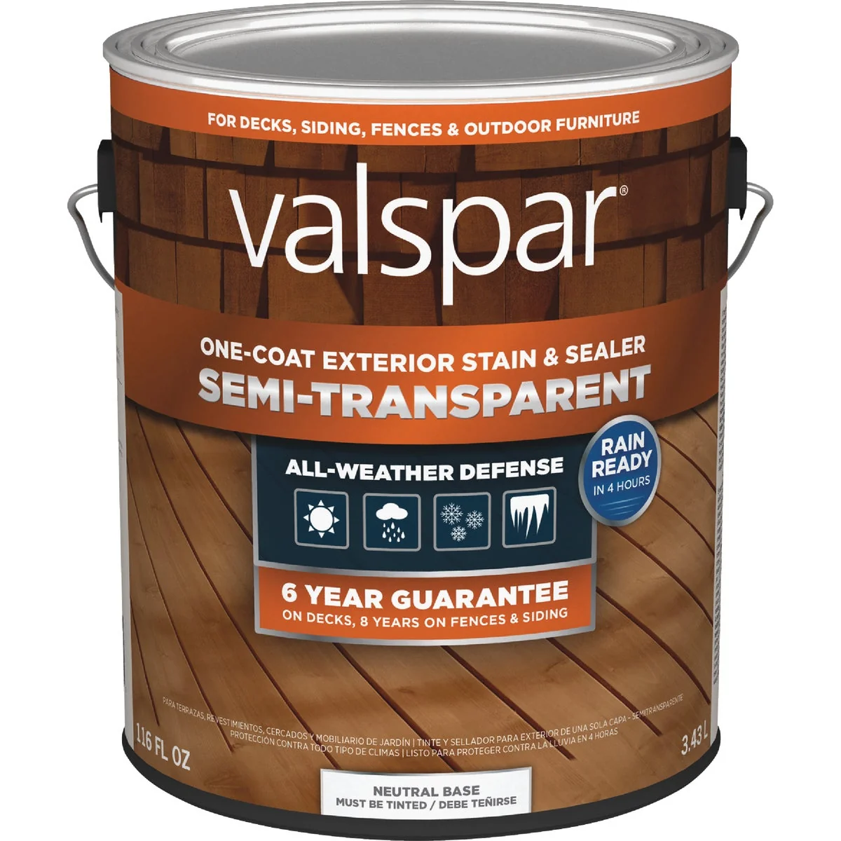 Crafted Valspar Semi Transparent Deck Stain Neutral Tint Base 1 Gal. Quality