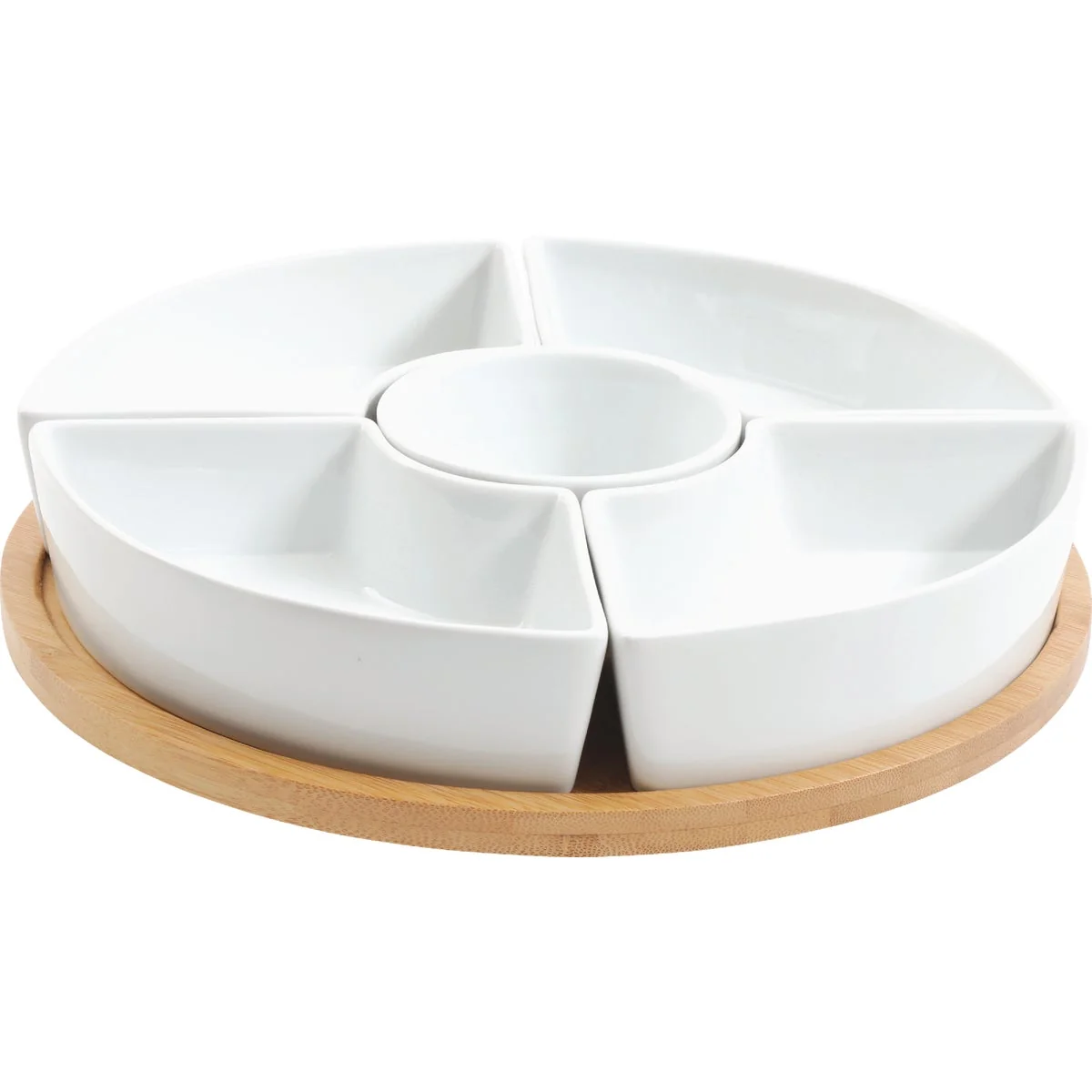 Certified Gibson Home Gracious Dining Tidbit Dishes with Wood Base 6-Piece Original Design