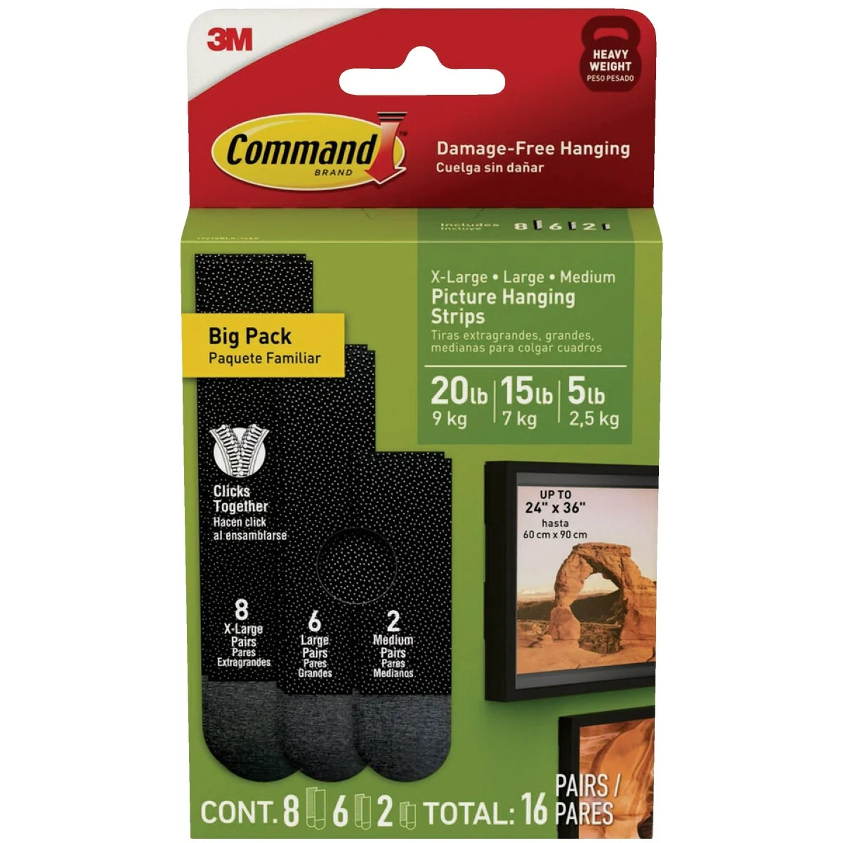 Eco-Friendly Command Black Picture Hanging Strip Mixed Pack 16 Pairs Enhanced