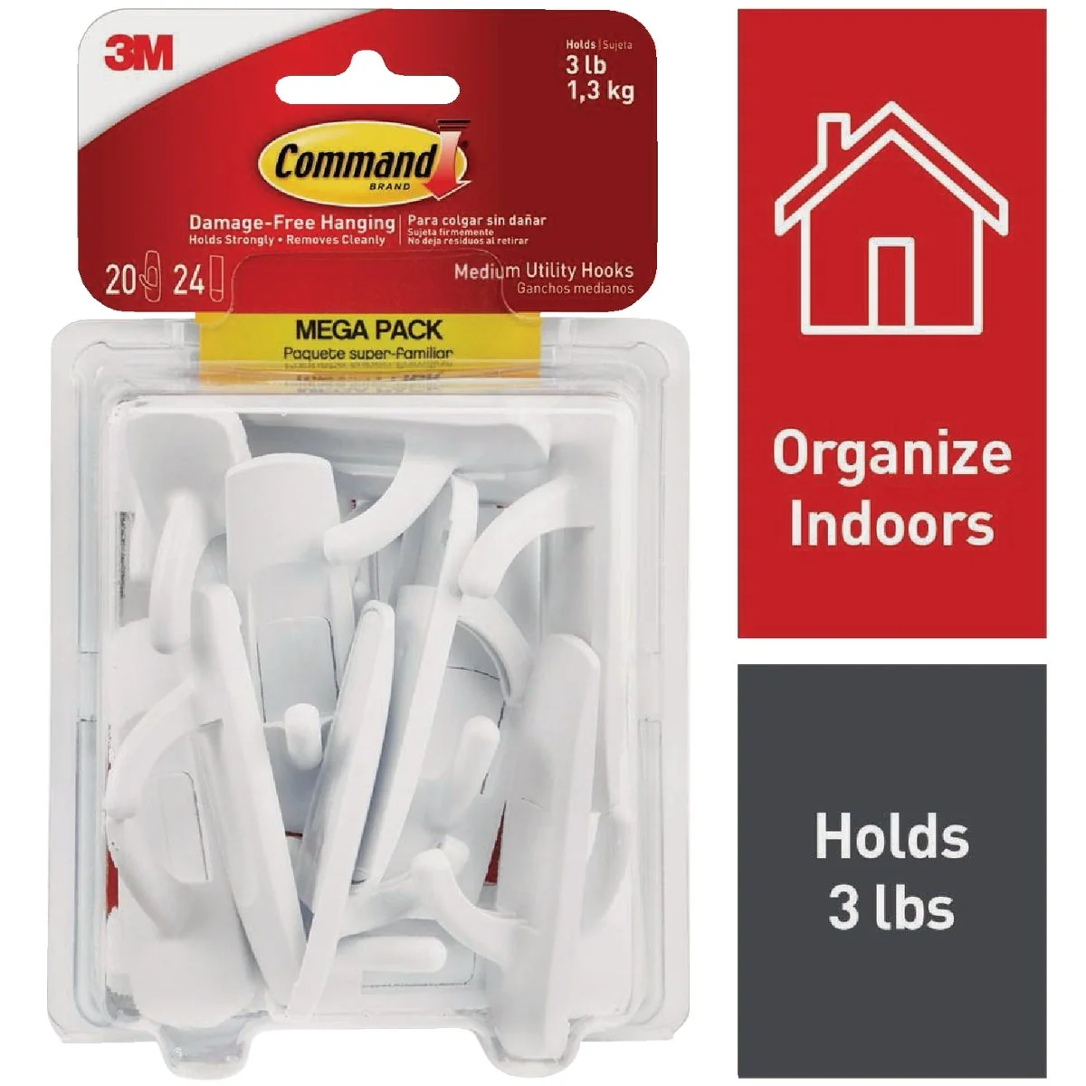 Top-Quality Command Medium Utility Hook Mega Pack White 20 Hooks 24 Strips High-Grade