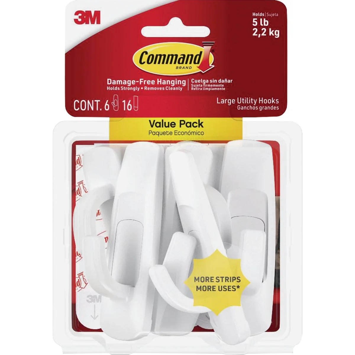 Sophisticated Command Large Utility Hook Value Pack White 6 Hooks 12 Strips Certified