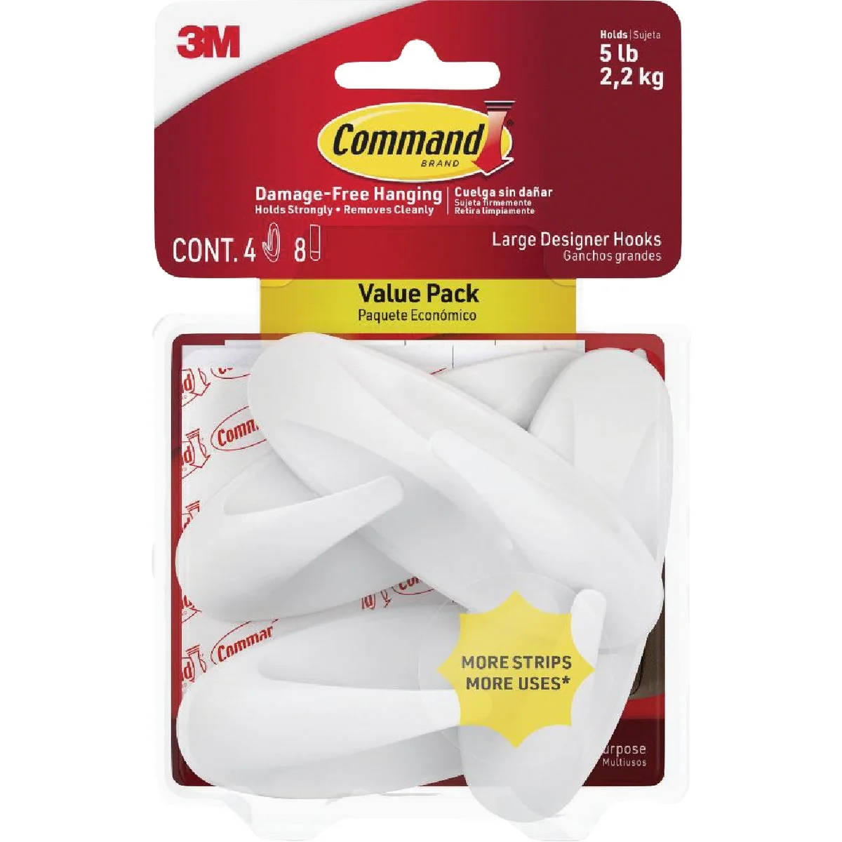 Minimalist Command Designer Hooks Value Pack 4 Large Hooks 6 Large Strips Pack First-Class