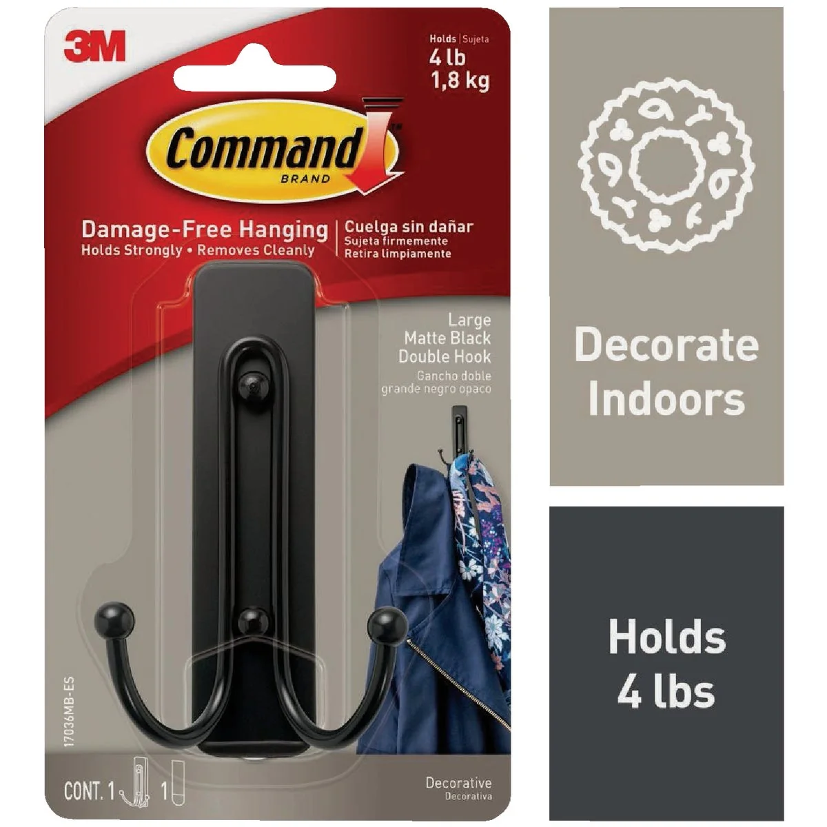 High-Quality Command Large Matte Black Double Hook 1 Hook 1 Strip Certified