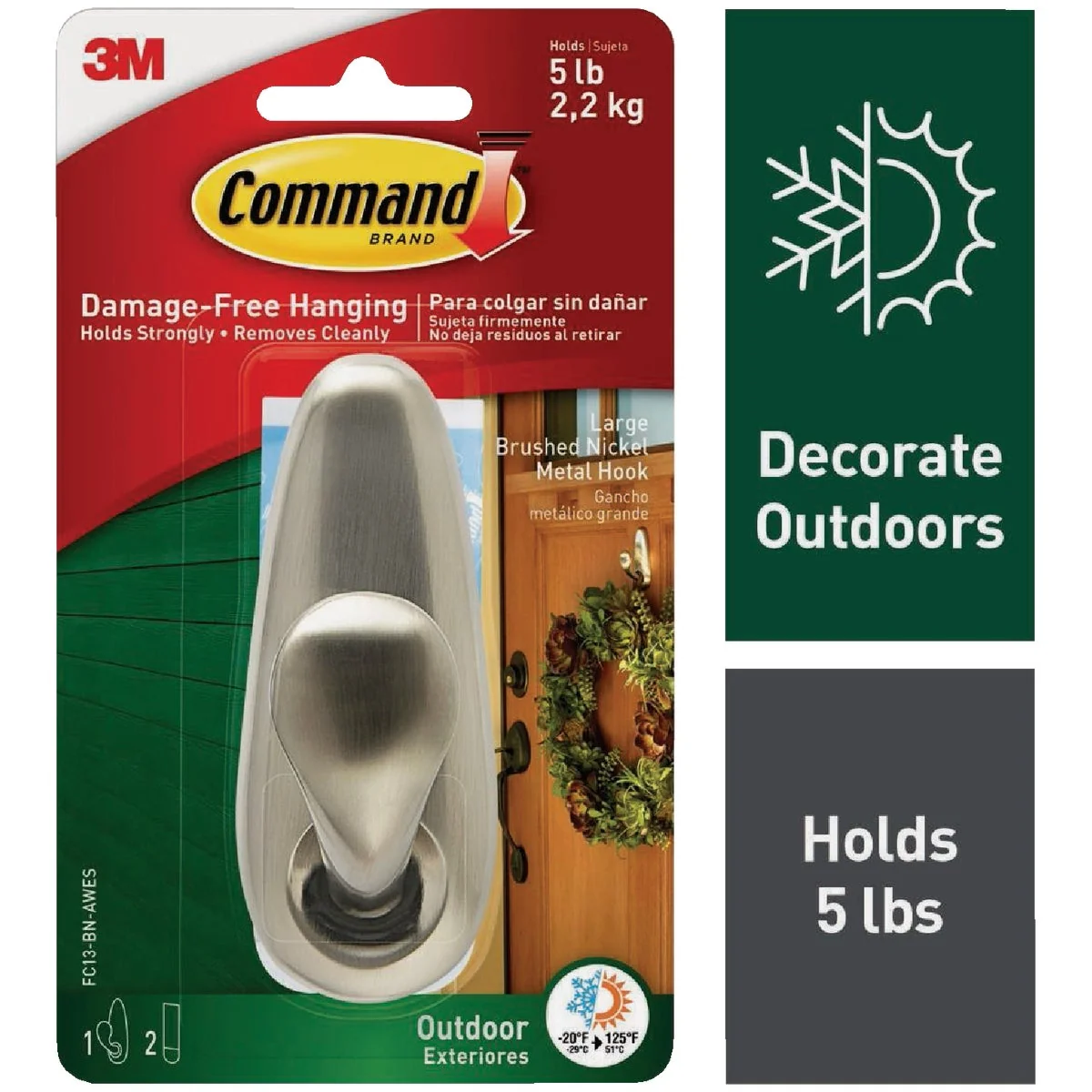 Authentic Command Outdoor Classic Large Metal Hook 1 Hook 2 Strips Pack Functional