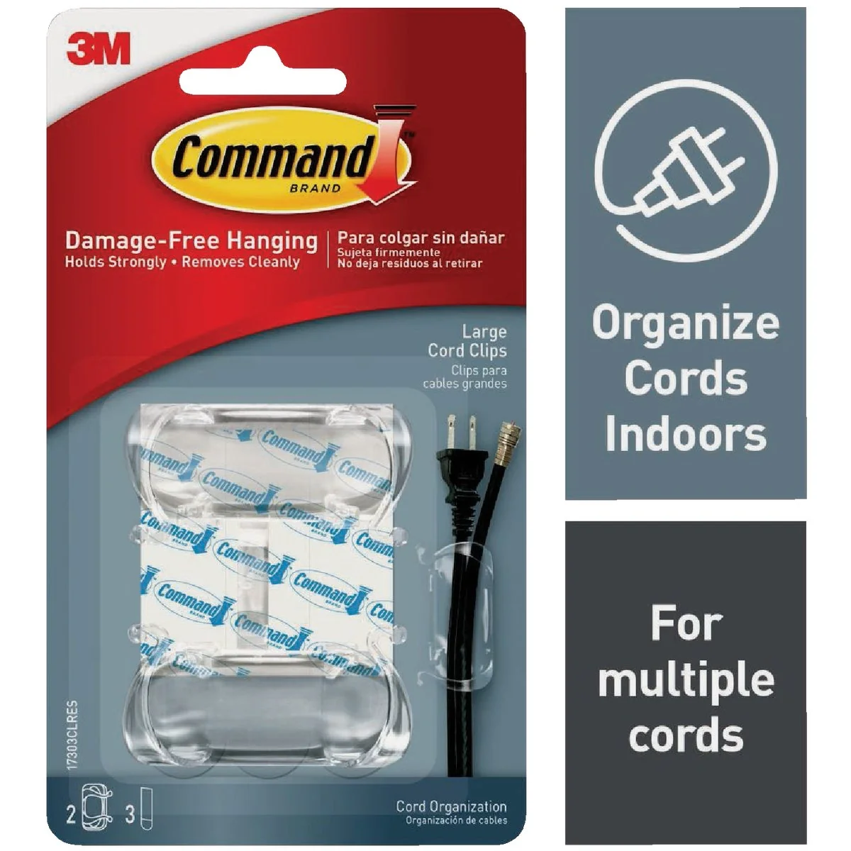 Premium Command Clear Large Cord Clips 2 Clips 3 Strips Official