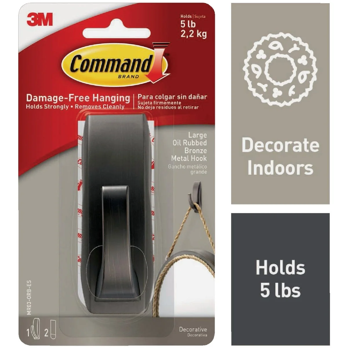 Sustainable Command Modern Reflections Large Metal Hook Oil Rubbed Bronze 1 Hook 2 Strips Pack Elegant