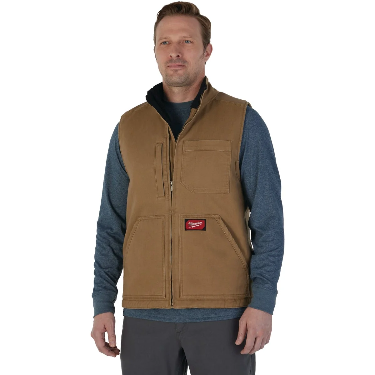 Durable Milwaukee Unisex 2XL Brown Sherpa Lined Canvas Heavy-Duty Vest High-End