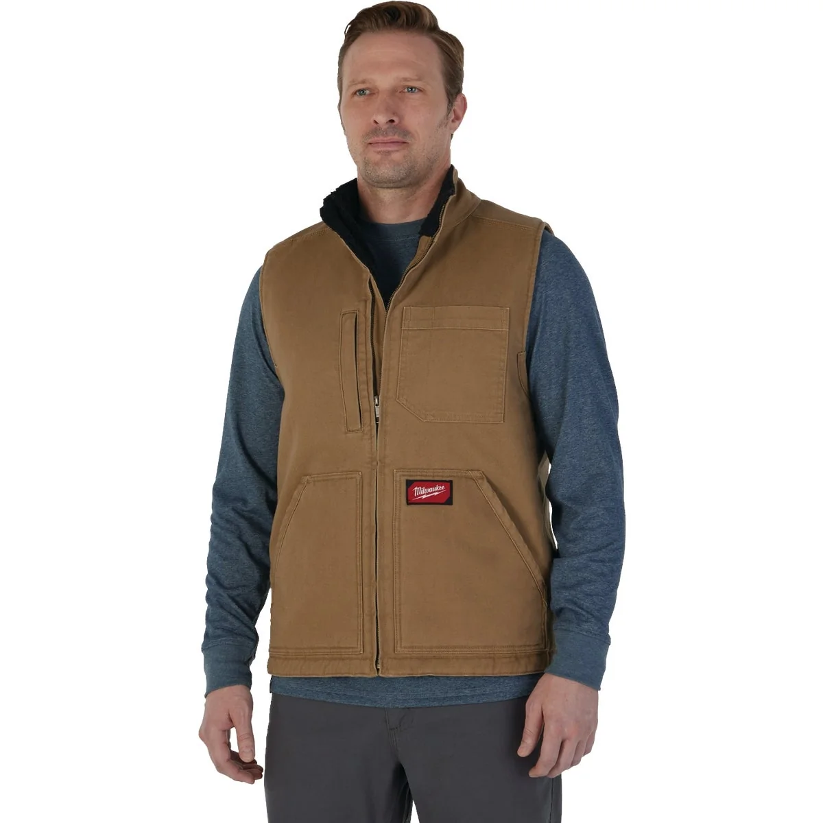 Fast Milwaukee Unisex XL Brown Sherpa Lined Canvas Heavy-Duty Vest Sustainable