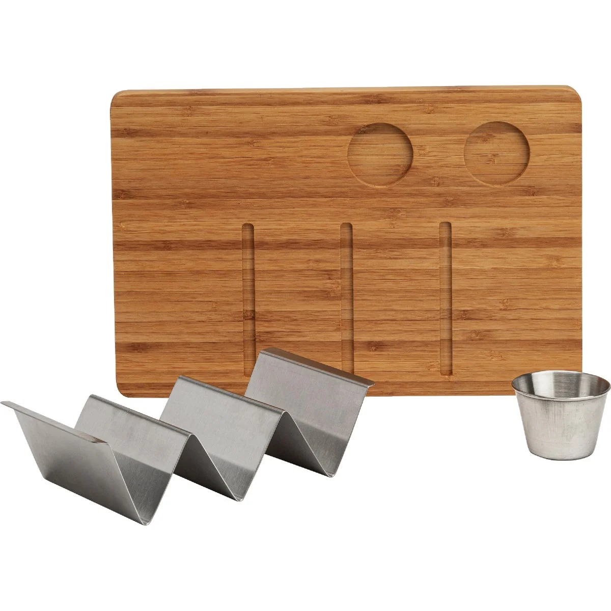 Premium Material Ecolution Kitchen Extras Bamboo Wood Taco Board With Taco Holder 2 Cups Optimized