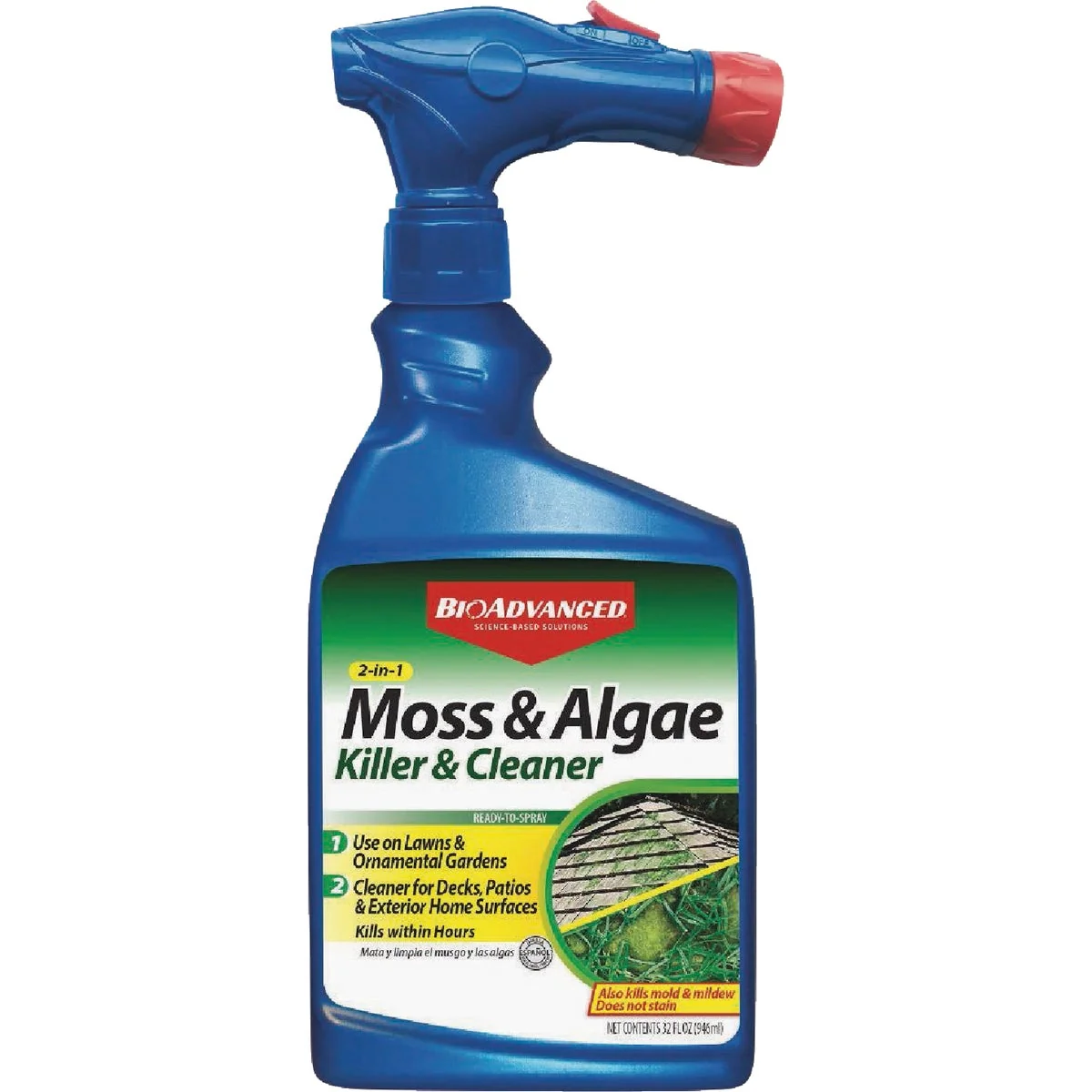Original Design BioAdvanced 2-In-1 Moss Algae Killer Ready To Spray HPX Sprayer 32 Oz. Safe