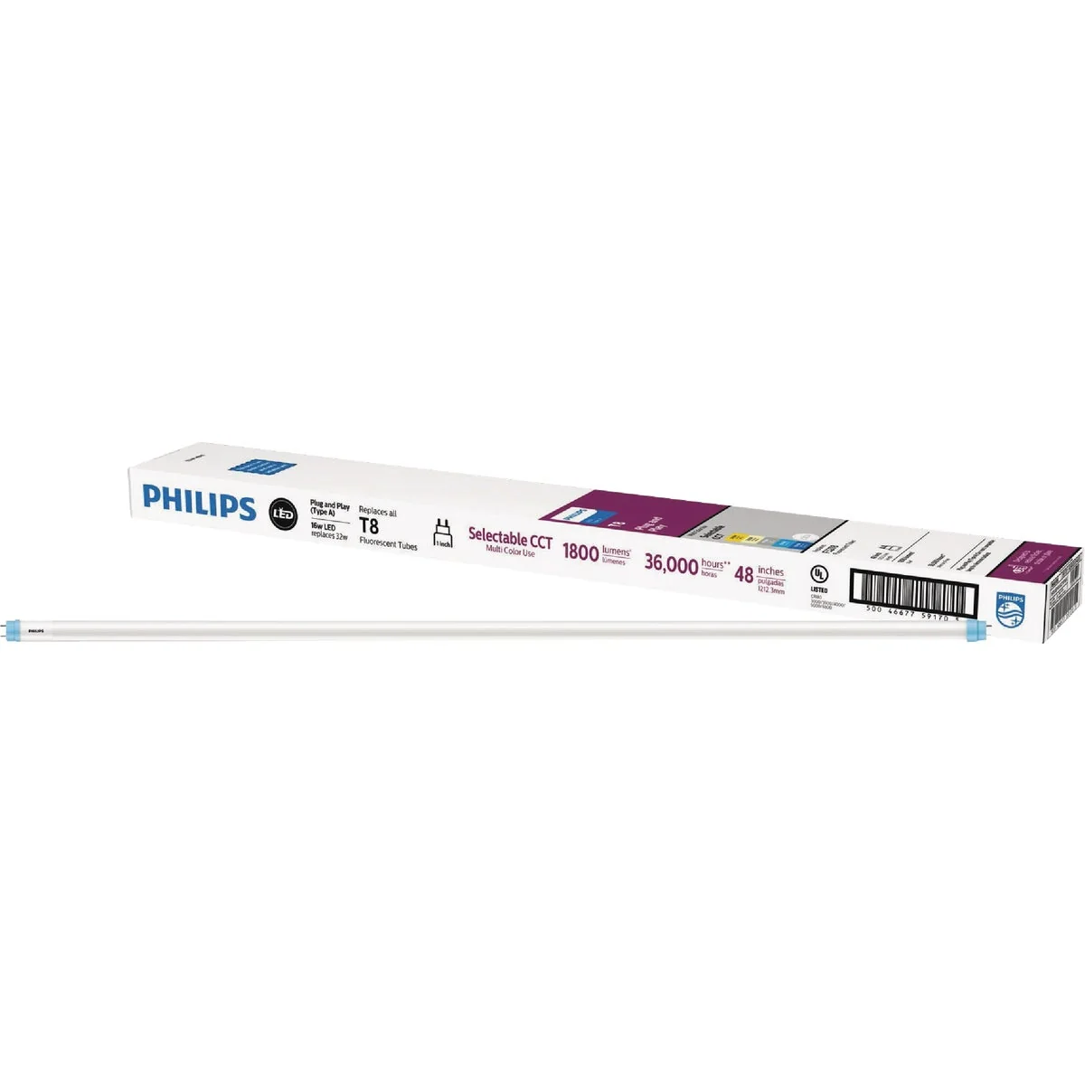 Fast Philips InstantFit 32W Equivalent 48 In. T8 Type A Multi-CCT LED Tube Light Bulb 2-Pack Exclusive