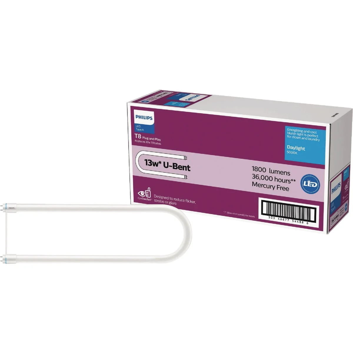 Reliable Philips InstantFit 32W Equivalent U-Bent T8 Type A Daylight LED Tube Light Bulb User-Friendly