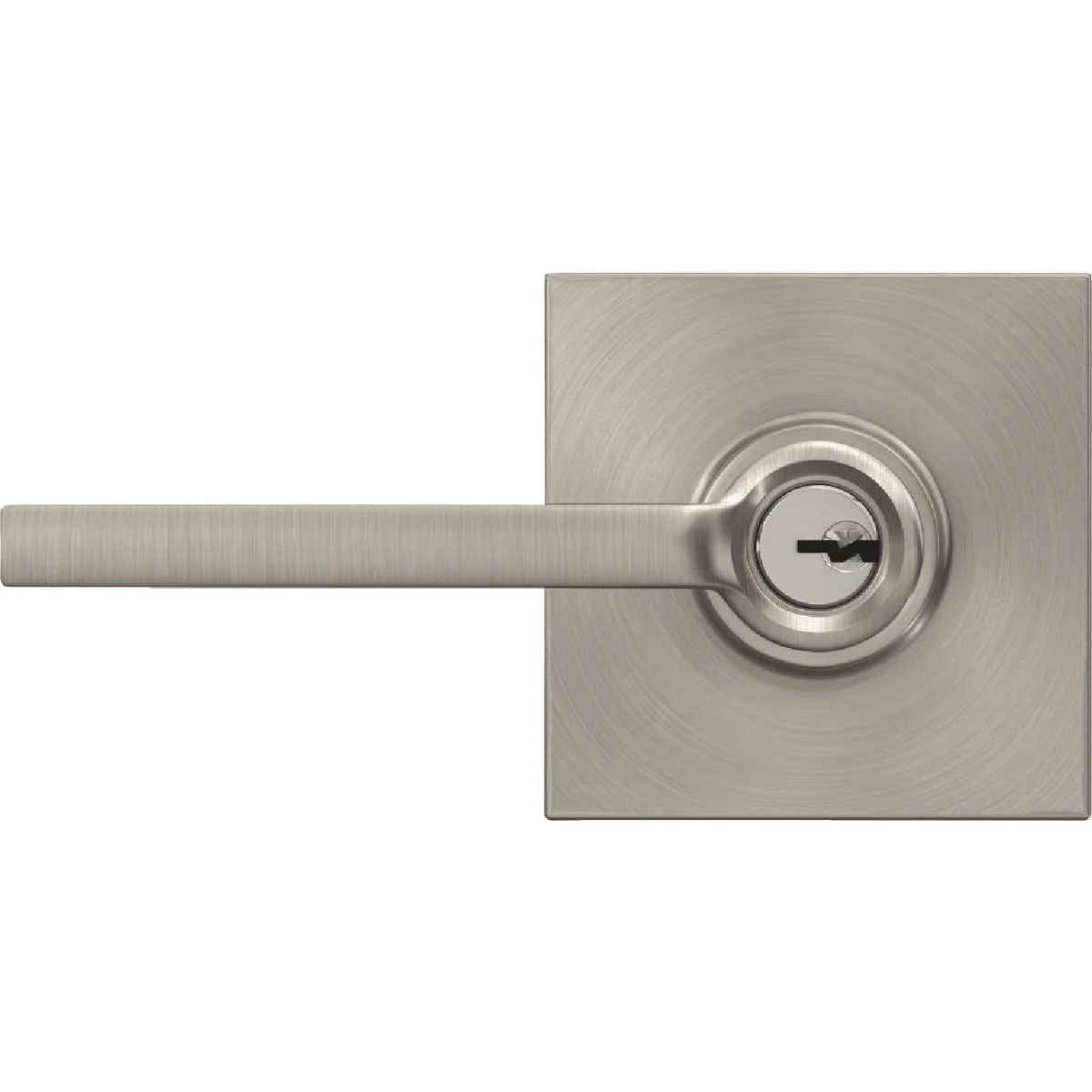 Eco-Friendly Schlage Latitude Lever with Collins Trim Keyed Entry Lock in Satin Nickel Modern