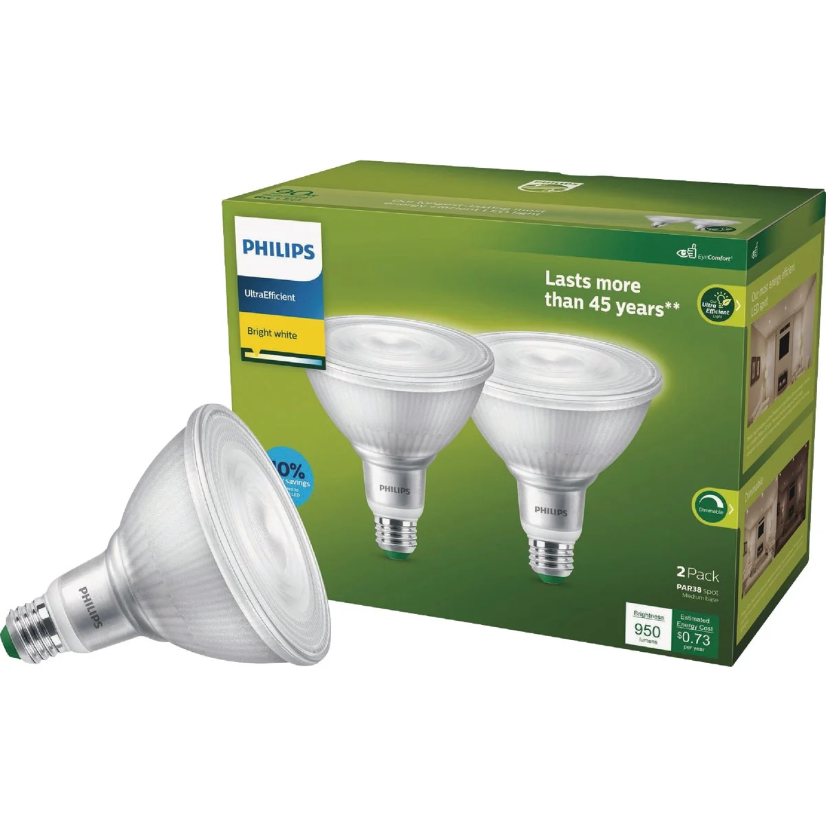 User-Friendly Philips Ultra Efficient 90W Equivalent Bright White PAR38 LED Bulb 2-Pack Soft