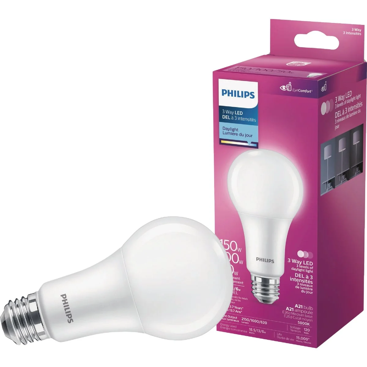 High-Performance Philips 50 100 150W Equivalent Daylight A21 Medium 3-Way LED Light Bulb Secure