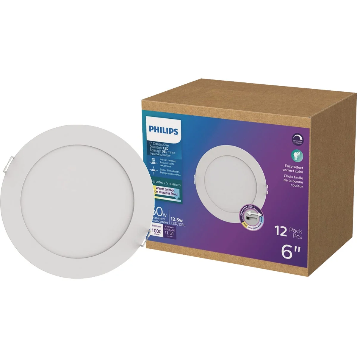 Detailed Philips 6 In. 1000 Lm. 5CCT Slim Canless Downlight 12-Pack Healthy