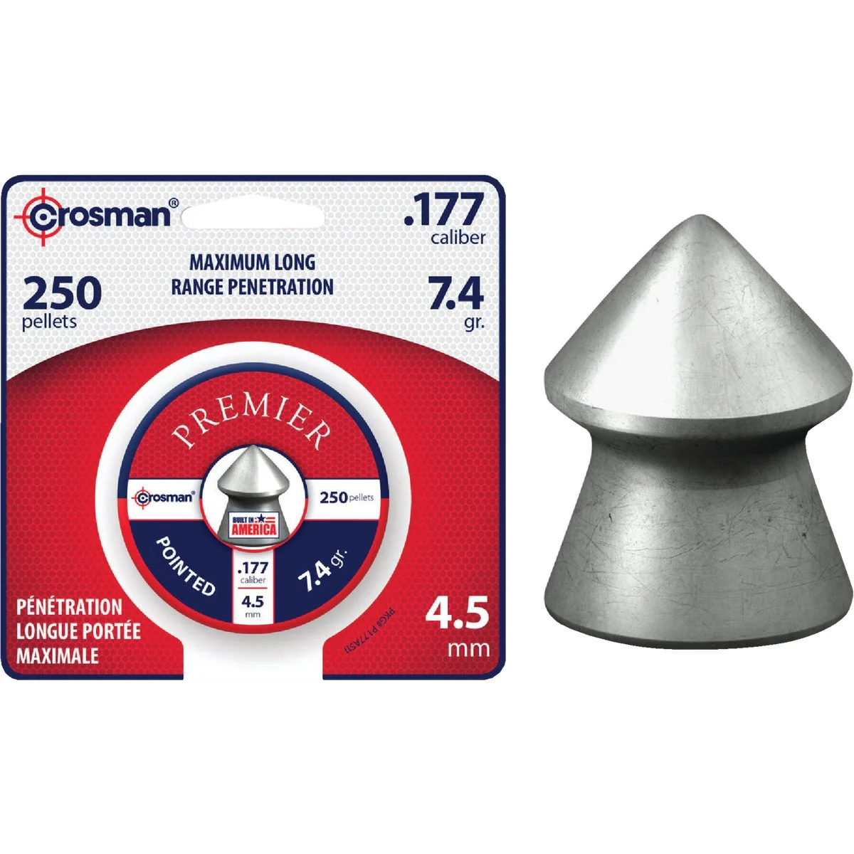 Comfortable Crosman .177 Cal. Pointed 7.4 Grain Pellet Ammunition 250-Pack Detailed