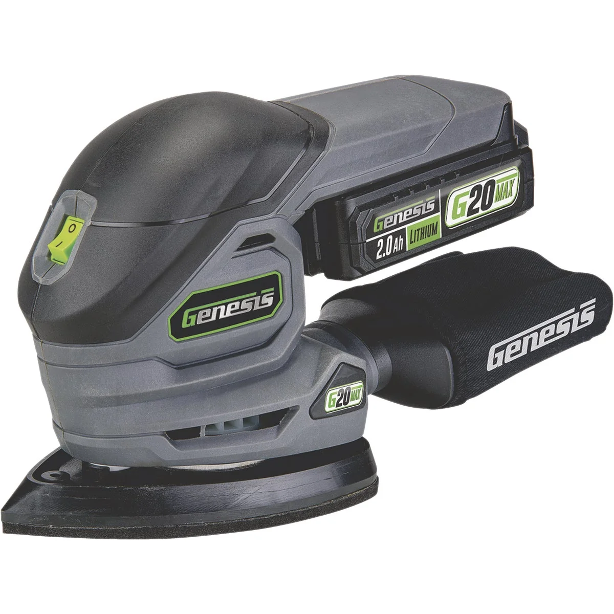 Organic Genesis 20 Volt Cordless Detail Sander Kit with 2.0 Ah Battery Charger Smart