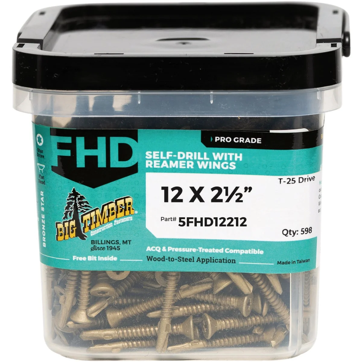 Functional Big Timber 12 x 2-1 2 In. Flat Head Self-Drilling Wood to Metal Screw 5 Lb. Soft