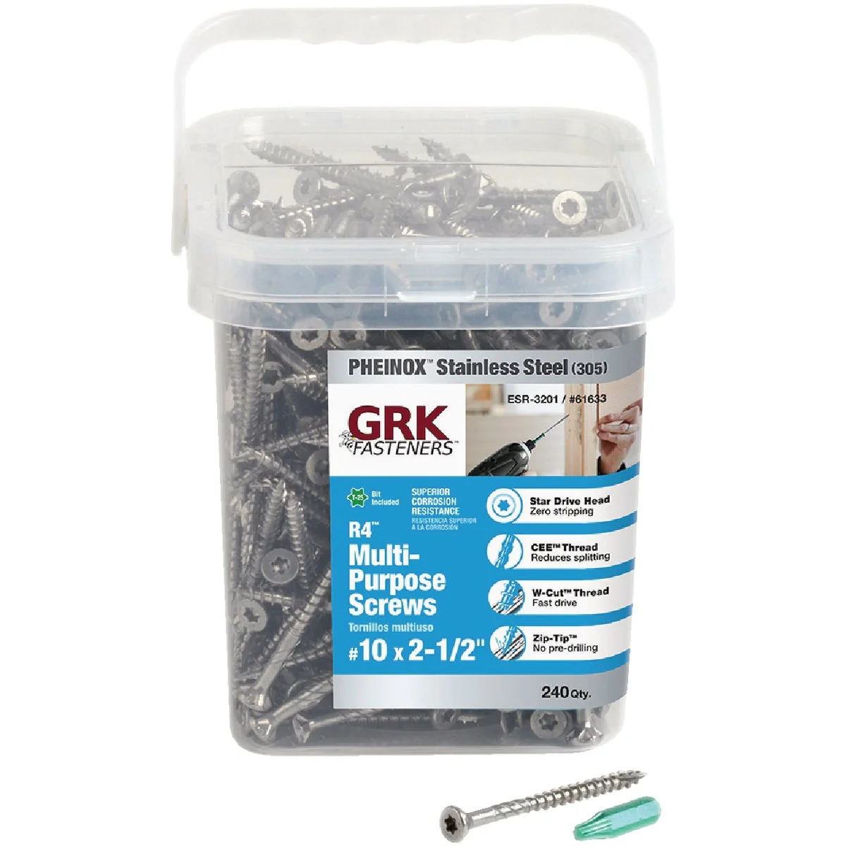 User-Friendly GRK R4 10 x 2-1 2 In. Stainless Steel Multi-Purpose Wood Screws 240 Ct. Quality