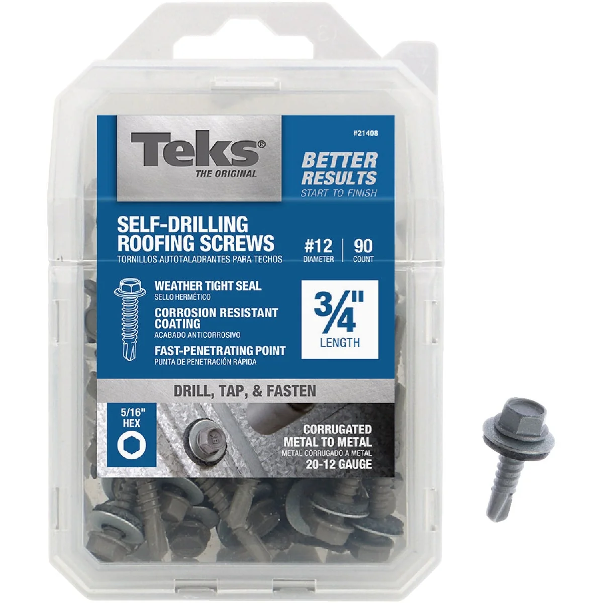 Refined Teks 12 x 3 4 In. Hex Washer Head Drill Point Metal to Metal Roofing Screw 90 Ct. Advanced