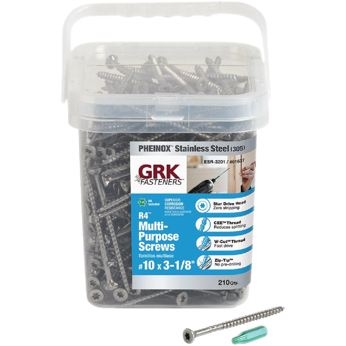 Optimized GRK R4 10 x 3-1 8 In. Stainless Steel Multi-Purpose Wood Screws 210 Ct. Luxury