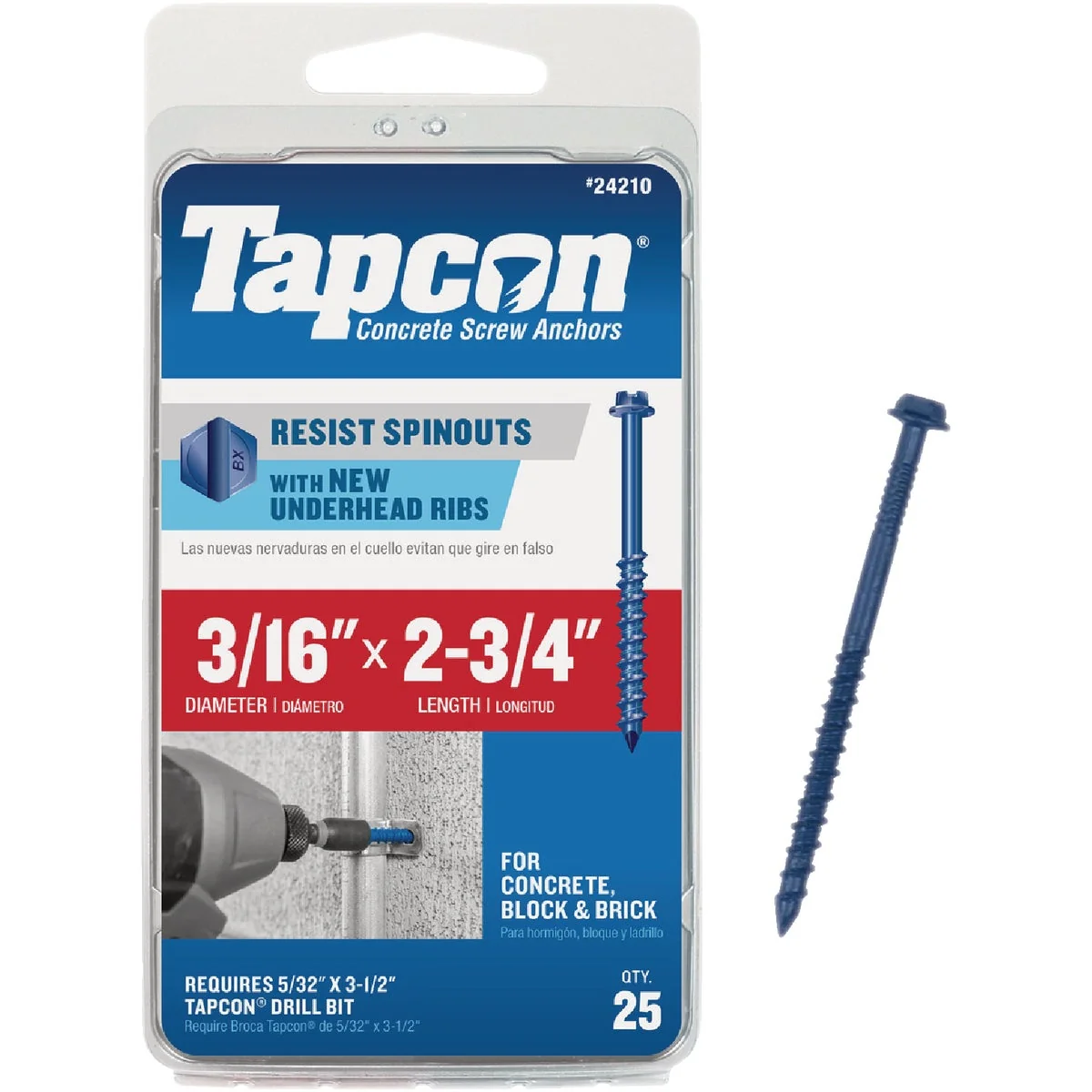 Modern Tapcon 3 16 In. x 2-3 4 In. Hex Washer Head Concrete Screw Anchors 25 Ct. Contemporary