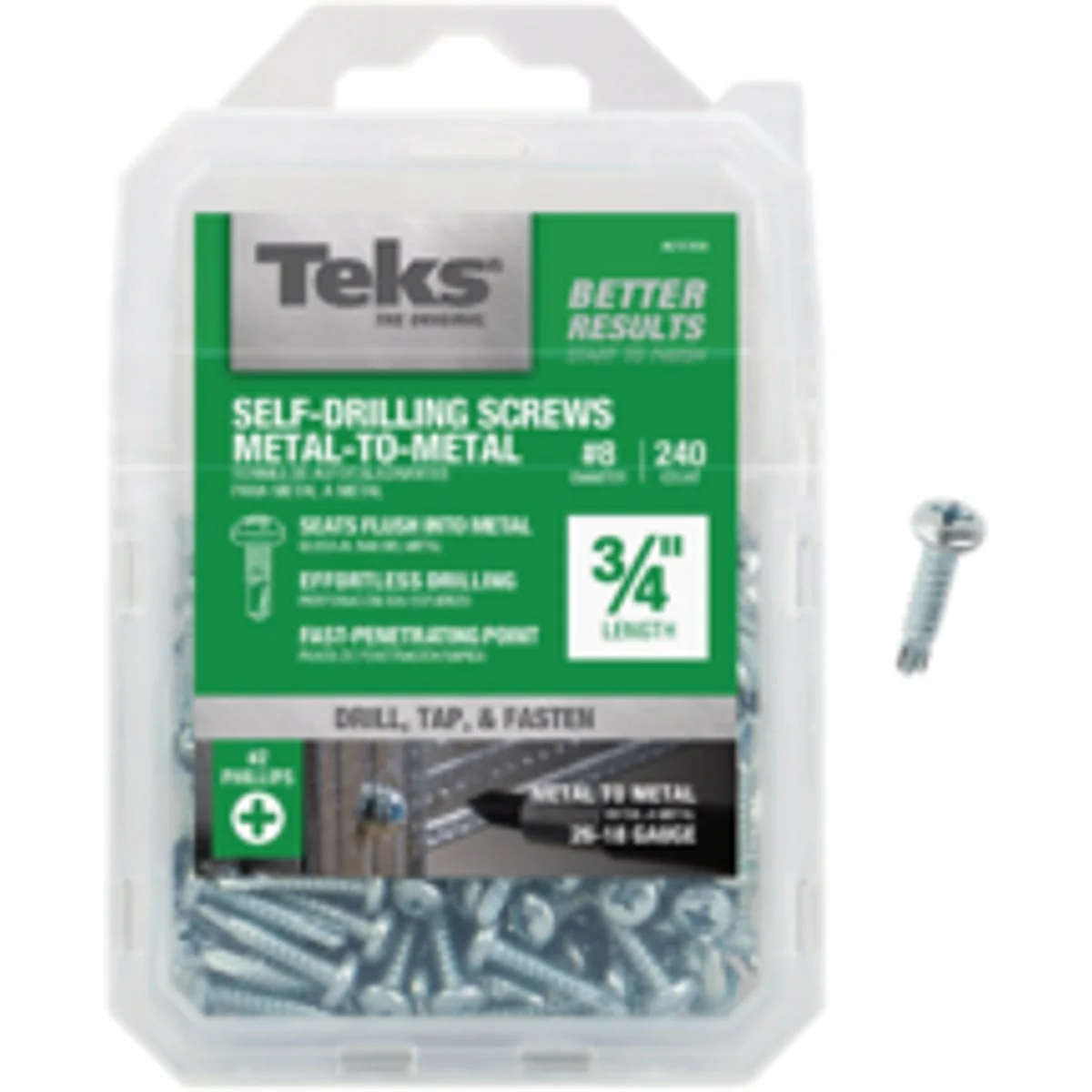 Quality Teks 8 x 3 4 In. Pan Head Drill Point Metal to Metal Screw 240 Ct. Reusable