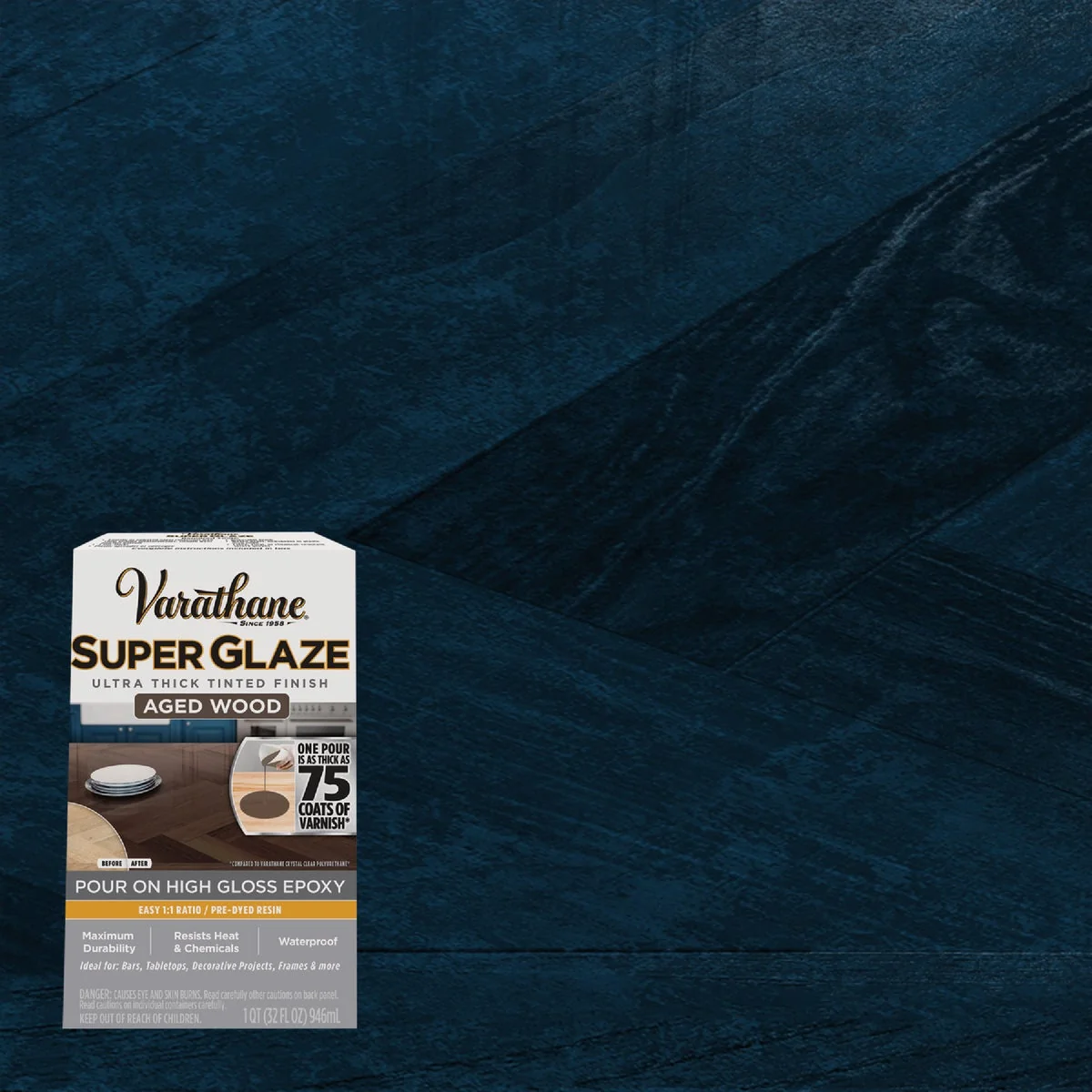 Smart Varathane 1 Qt. Super Glaze Pour-On High Gloss Metallic Blue Epoxy Resin Lightweight
