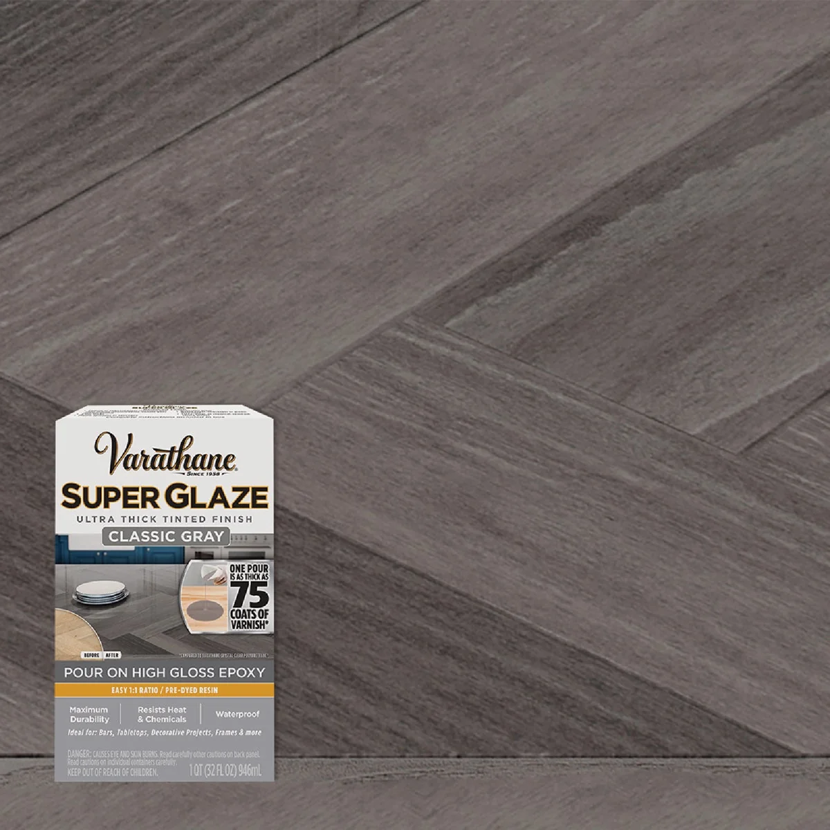 Versatile Varathane 1 Qt. Super Glaze Pour-On High Gloss Classic Gray Epoxy Resin Fine Crafted