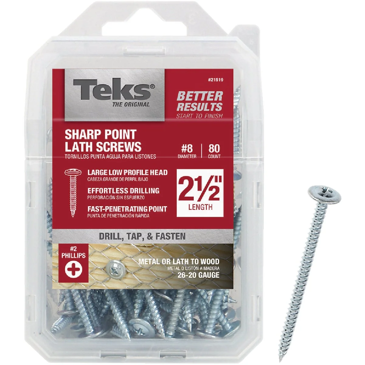 Long-Lasting Teks 8 x 2-1 2 In. Modified Truss Head Sharp Point Lath Screw 80 Ct. High-Performance