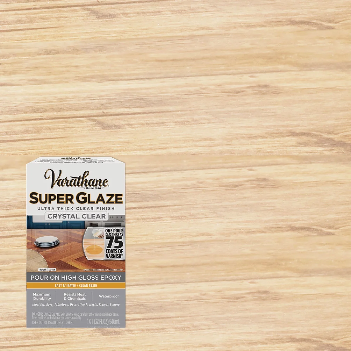 Powerful Varathane 1 Qt. Super Glaze Pour-On High Gloss Crystal Clear Epoxy Resin Luxury