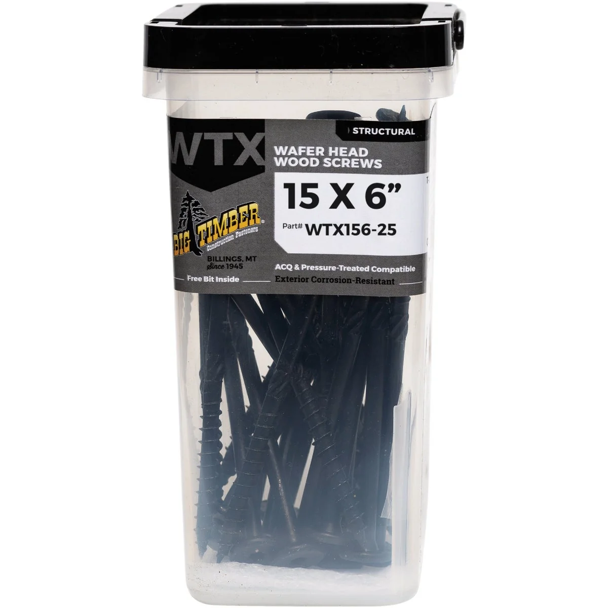 World-Class Big Timber 15 x 6 In. Wafer Head Black Wood Screw 25 Ct. First-Class