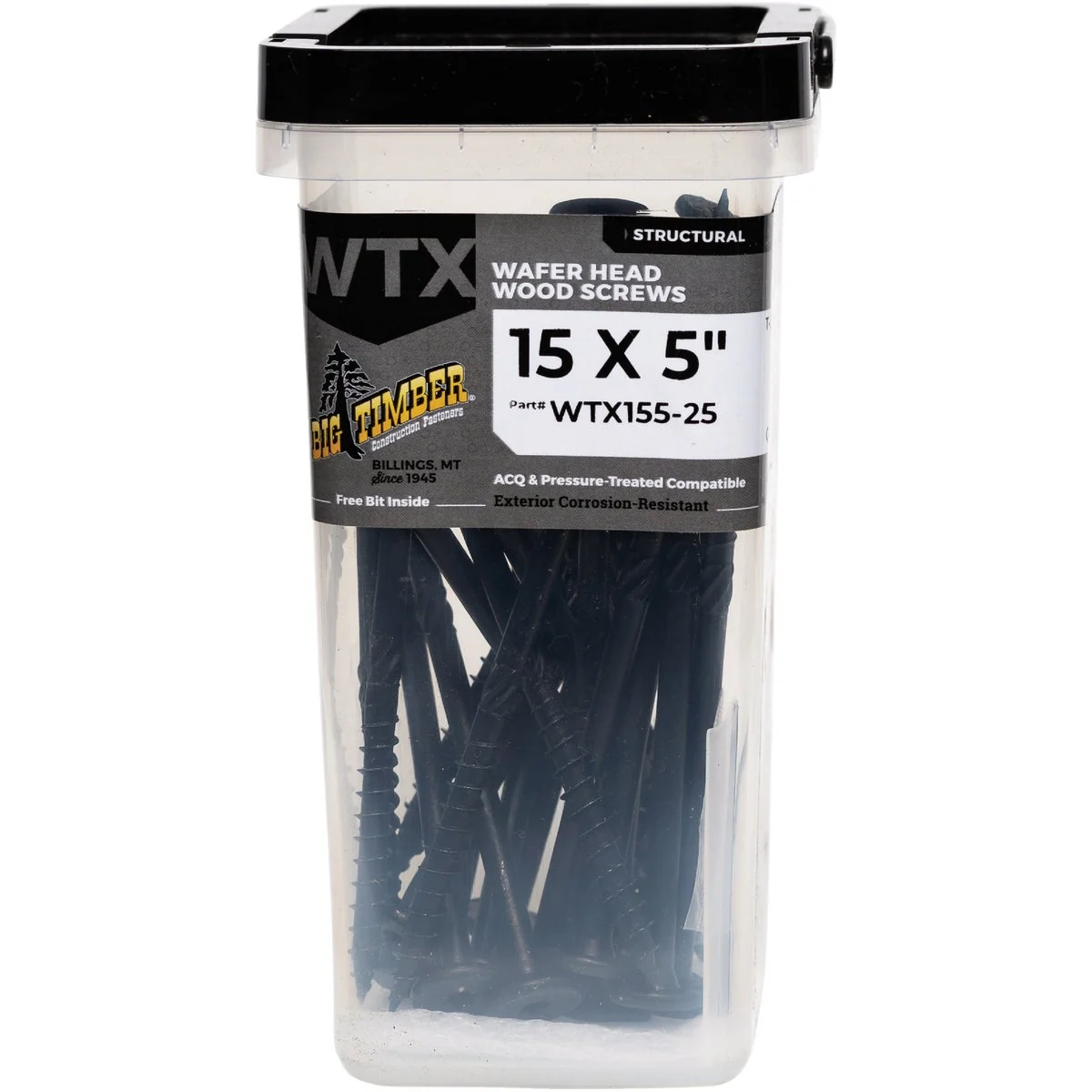 Contemporary Big Timber 15 x 5 In. Wafer Head Black Wood Screw 25 Ct. Powerful