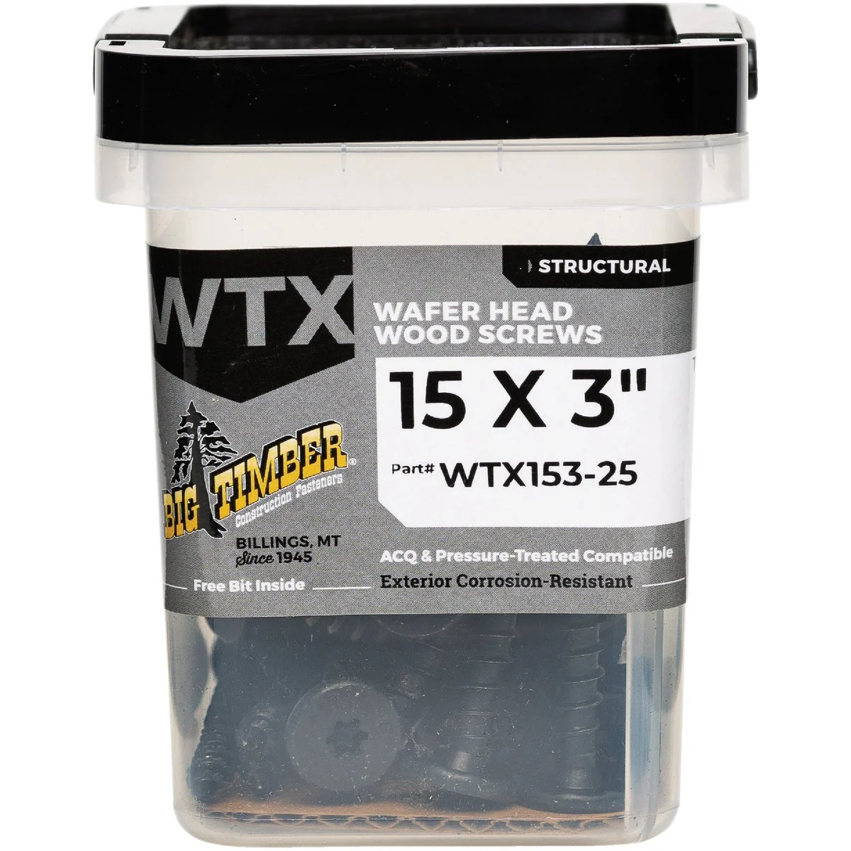 Pure Big Timber 15 x 3 In. Wafer Head Black Wood Screw 25 Ct. Selected