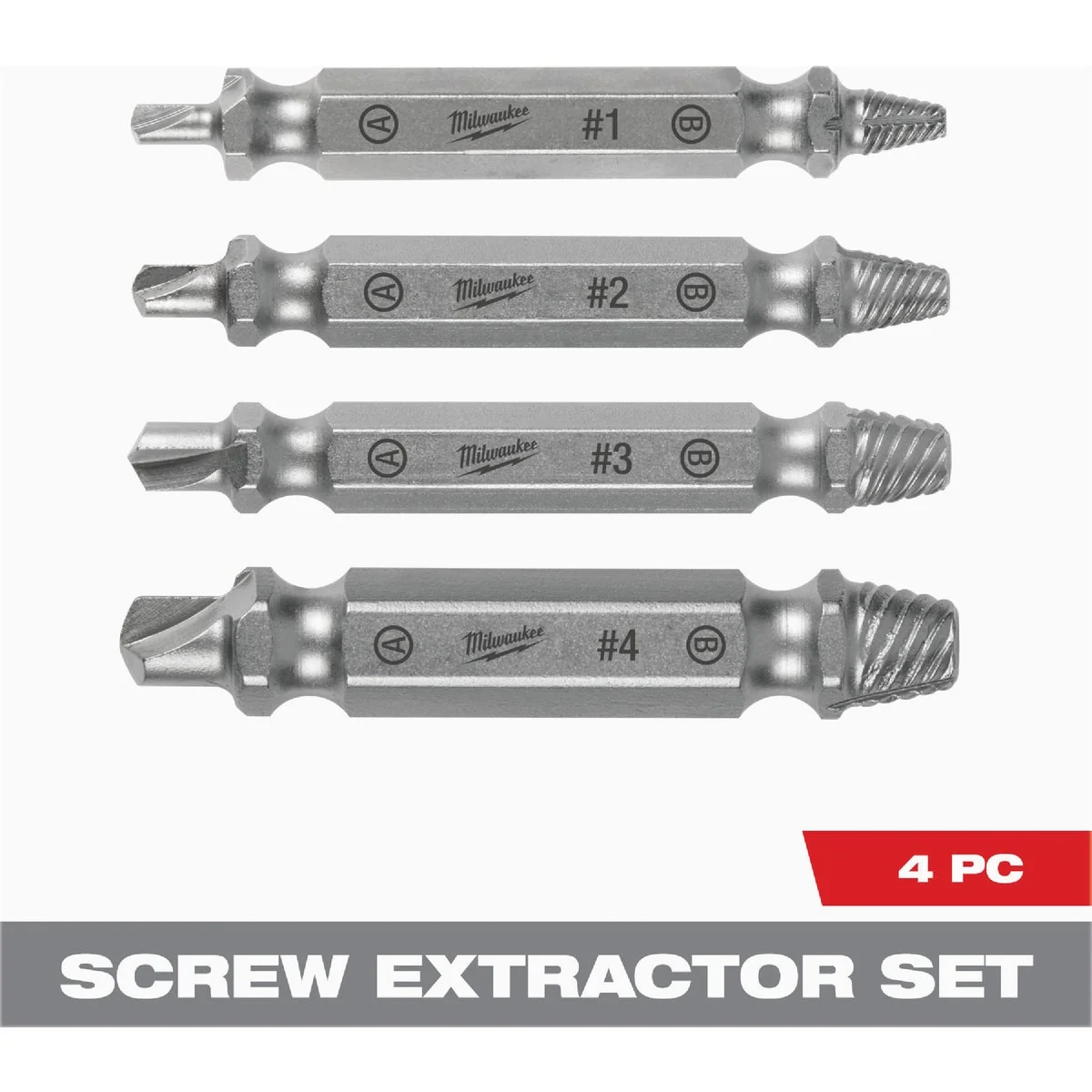 Elite Milwaukee 4-Piece M2 Steel Screw Extractor Set Healthy