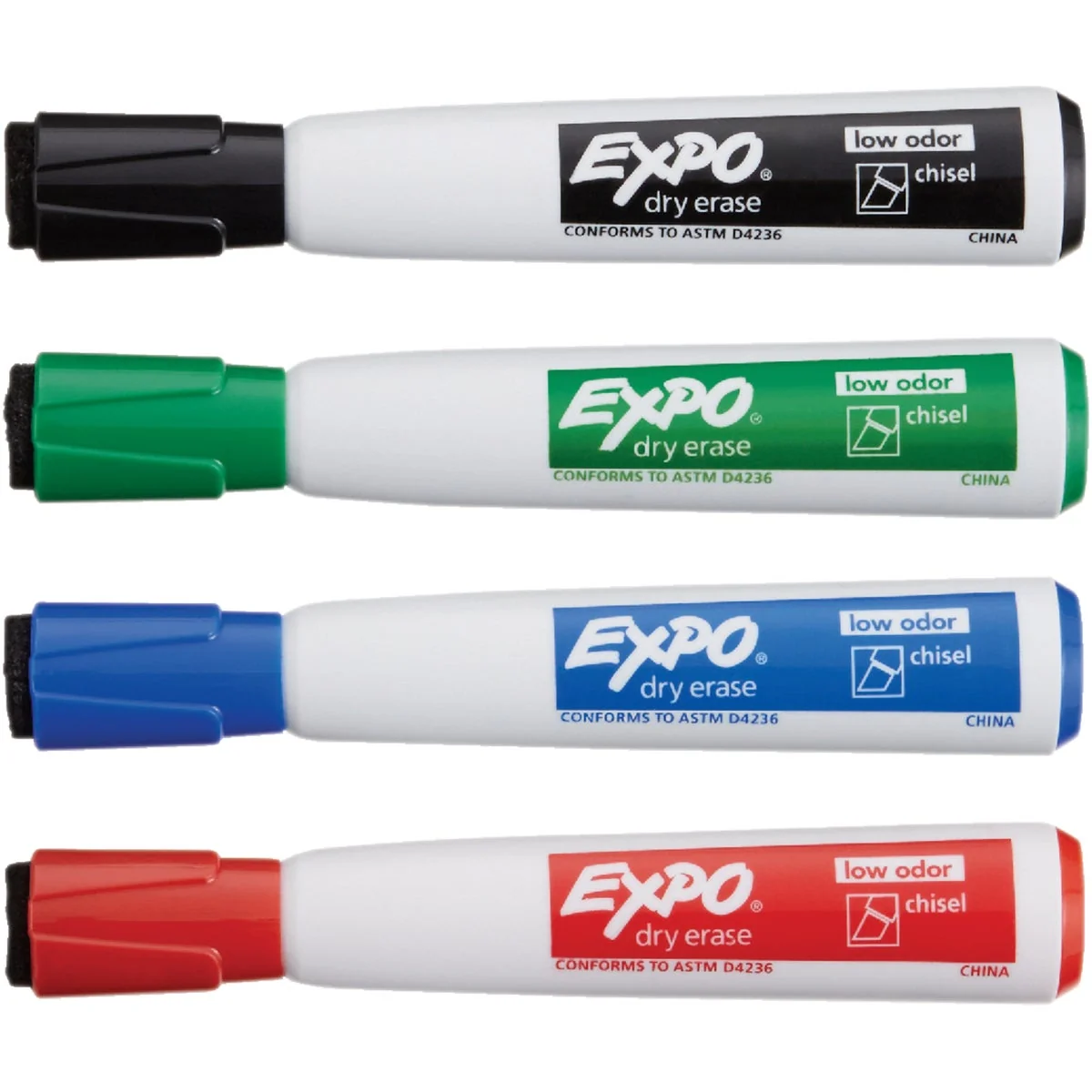 Minimalist Expo Assorted Color Chisel Tip Magnetic Dry Erase Markers with Eraser 4-Pack Original Design
