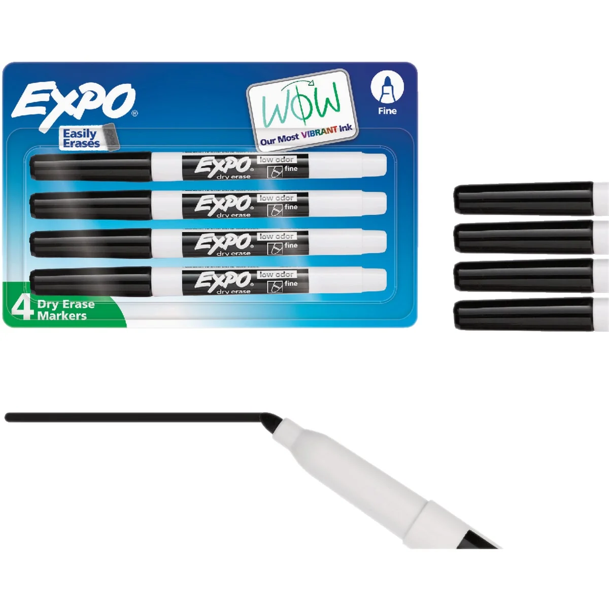Easy-to-Use Expo Black Fine Point Low Odor Dry-Erase Marker 4-Pack Flexible