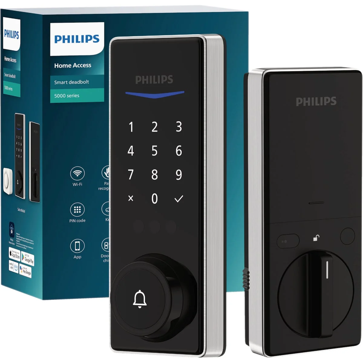 Verified Philips Palm Reader Electronic Deadbolt with Door Chime Satin Nickel Exclusive