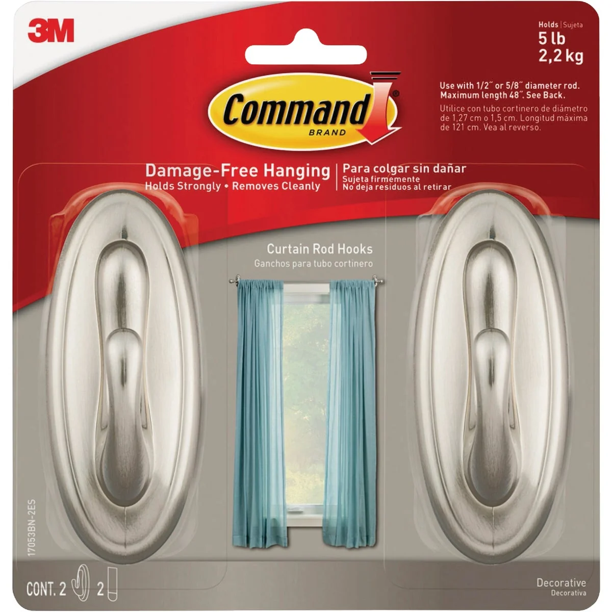 Soft Command Curtain Rod Hooks 2 Hooks 2 Strips Authentic