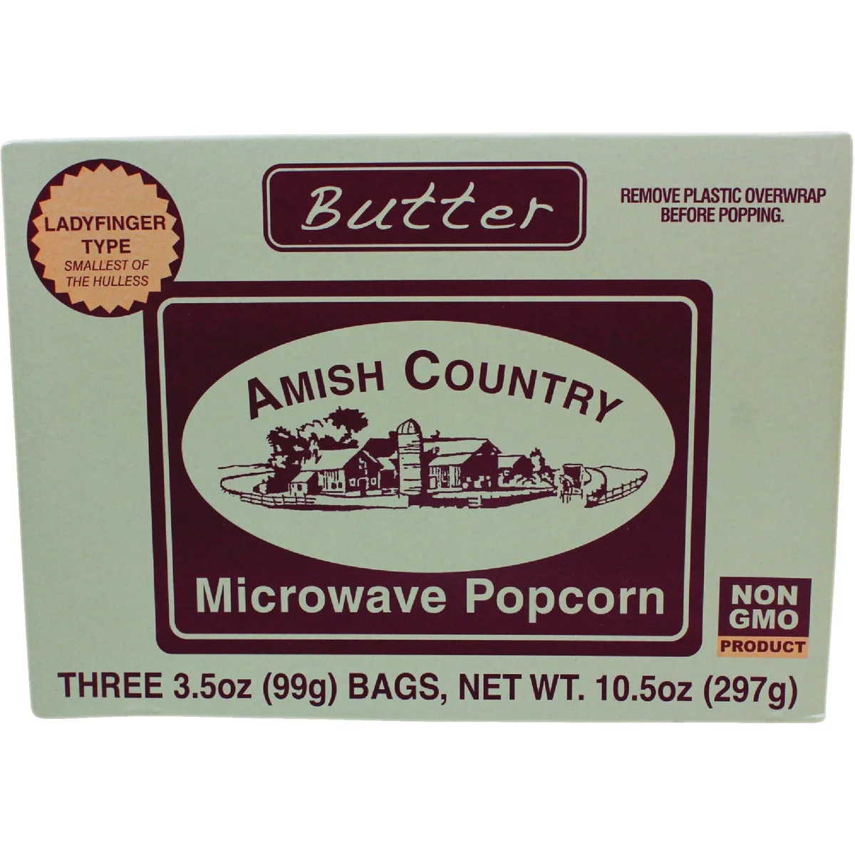 World-Class Amish Country Popcorn 3 Pack Ladyfinger Butter Microwave Popcorn Detailed